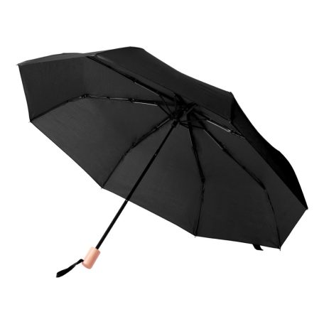 RPET Összecsukható, szélálló 8 paneles esernyő színben megegyező tokkal, fekete