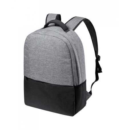 RPET cipzáras hátizsák párnázott laptoptartó (15") és tablettartó (10") rekesszel, szürke