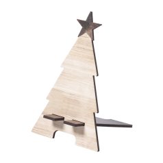 Fa karácsonyfa alakú asztali mobiltelefon-tartó, natúr