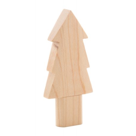 Fából készült, karácsonyfa alakú USB memória, natúr