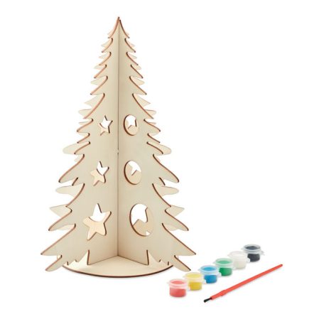 Csináld-magad fából készült karácsonyfa asztali dísz, 6 színű vízfestékkel és ecsettel.
